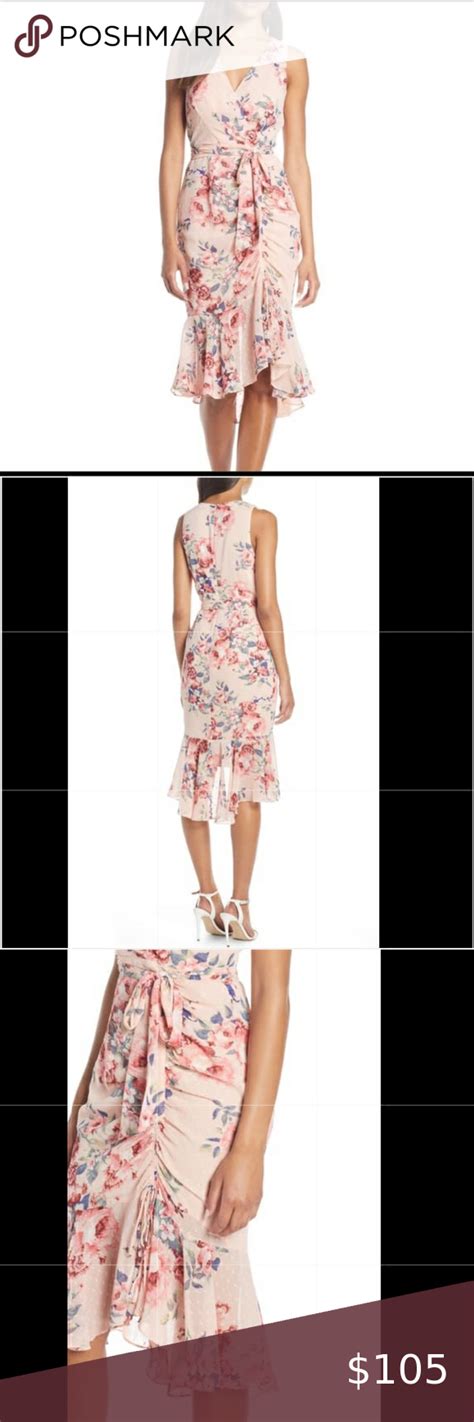 Nwt Eliza J Floral Ruched Chiffon Faux Wrap Dress Classy Dress Faux