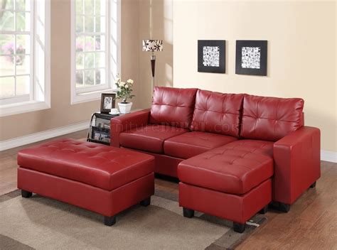 2511 Sectional Sofa Set In Red Bonded Leather Match Pu