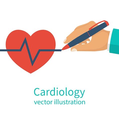 Premium Vector Cardiologist Doctor Hold In Hand Pen Red Heartbeat