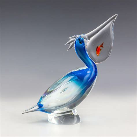 Sold Price Murano Italian Art Glass Pelican W Fish Sculpture May 3