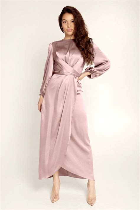 Satin Wrap Maxi Dress With Puff Sleeves After Moda In 2021 Maxi