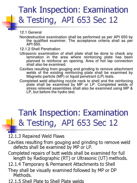 Tdi43 Tank Inspection Examination And Testing Api 653 Sec 12 Welding