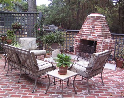 Outdoor Brick Fireplace Traditional Patio