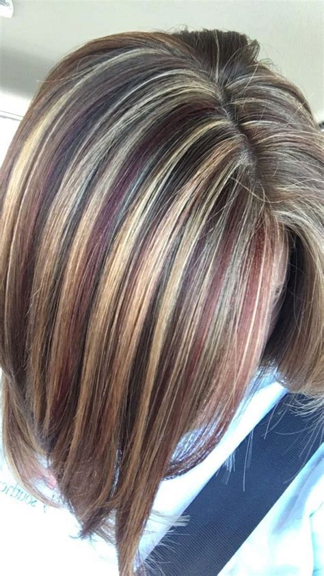 Blonde And Red Highlights Brownhair In 2020 Brown Hair With Blonde