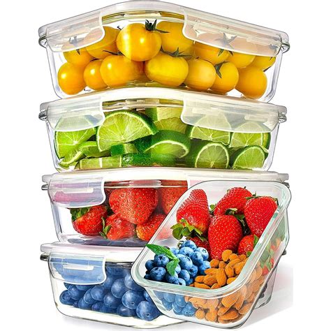 Prep Naturals Glass Meal Prep Containers 5 Pack 36 Ounce Glass Food Storage Containers With