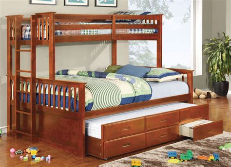 A full size bunk bed for everyone. University Oak Extra Long Twin Over Queen Bunk Bed from ...
