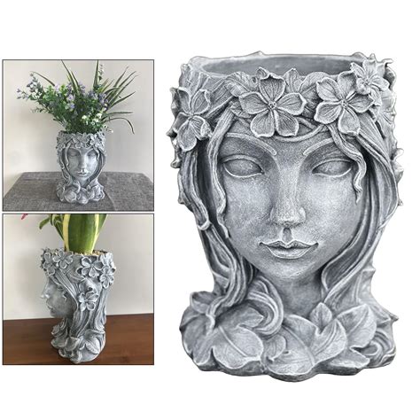Resin Goddess Head Statue Plant Cactus Planter Flower Succulent Pot