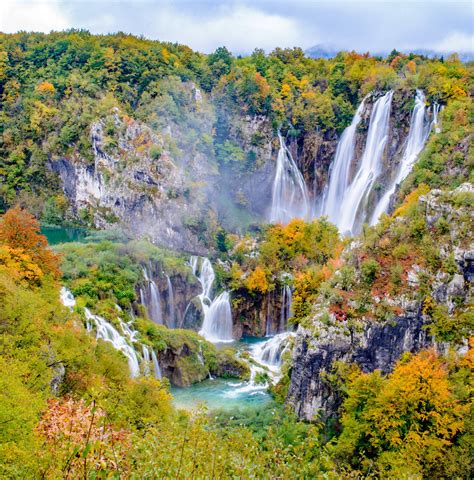 Plitvice Falls Waterfall Autumn Beautiful Photos Cantik