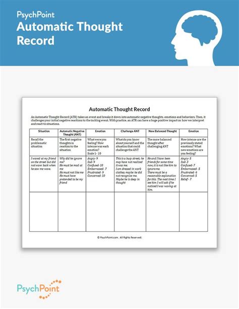 Automatic Thought Record Worksheet Therapy Worksheets Rational