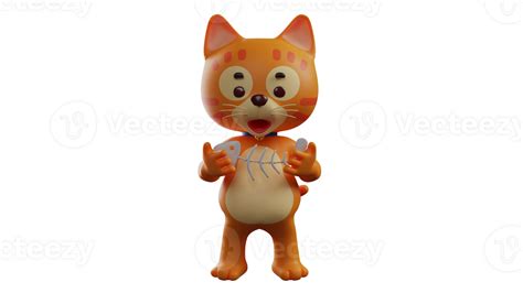 3d Illustration Hungry Cat 3d Cartoon Character Orange Cat Holding