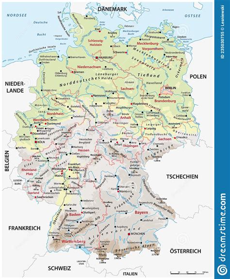 Zeer Gedetailleerde Fysieke En Administratieve Kaart Van Duitsland Met