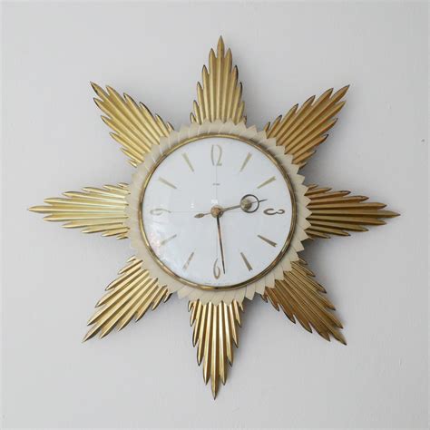 Mid Century Metamec Starburst Brass Wall Clock 1950s 155735