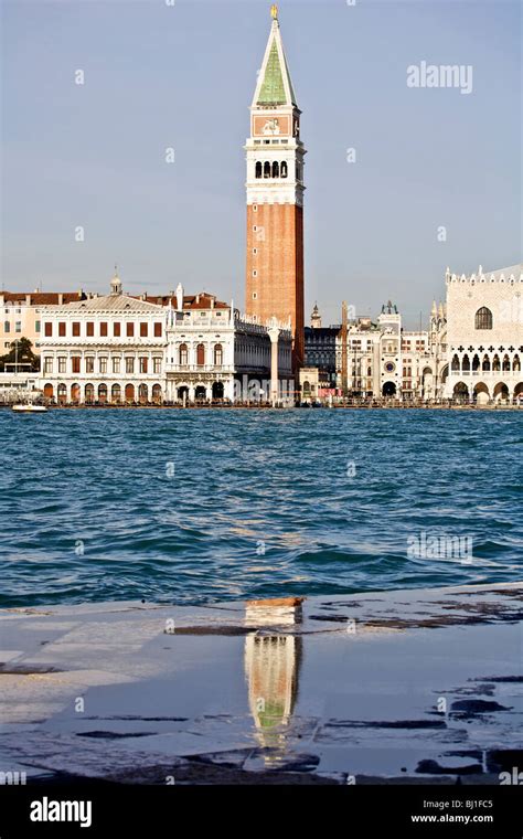 The Campanile In Piazza San Marco Seen Across The Canale Di San Marco In Venice Veneto Italy