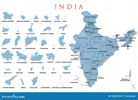 Detailed Map Of India Asia With All States And Country Boundary Stock