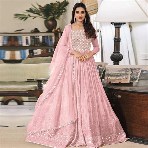 Pink Embroidered Georgette Gown