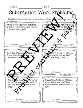 (pre) algebra worksheets, speed and distance, fractions, bodmas and pemdas. Subtraction Word Problems Within 20 by Alexandra Becker | TpT