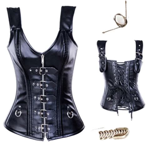 2017 Leather Corsets Shaper Overbust Corselet Black Women Sexy Lingerie Erotic Top Corsets