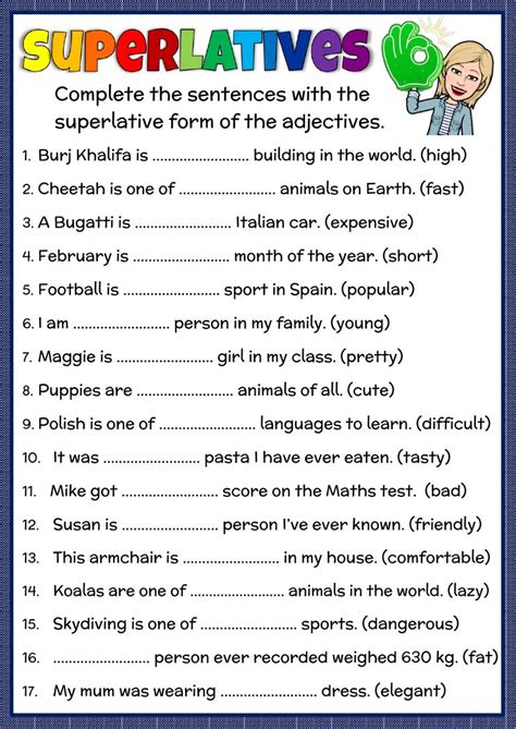 Esl Superlative Adjectives Worksheets