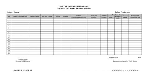 Format Daftar Inventaris Ruangan Delinewstv