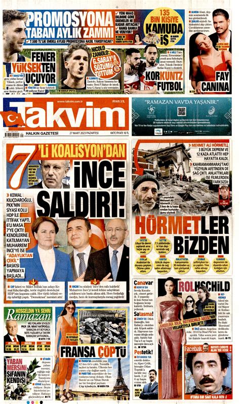 Takvim Gazetesi Takvim Manşet Oku Haberler 27 Mart 2023