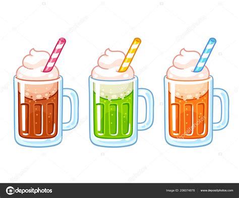 Cartoon Soda Ice Cream Floats Illustration Set Different Soft Drinks — Stock Vector © Sudowoodo