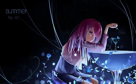Anime Girl Pink Hair Blue Rose Anime Hd Wallpaper Peakpx
