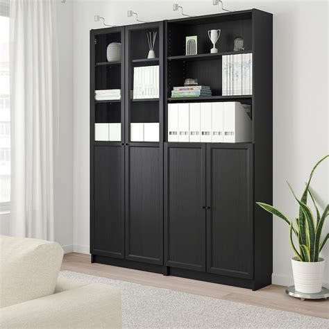 Billy Oxberg Bookcase With Panelglass Doors Black Brown 160x30x202