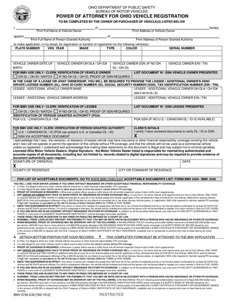 Form Bmv 5736 Power Of Attorney For Ohio Vehicle Registration Forms