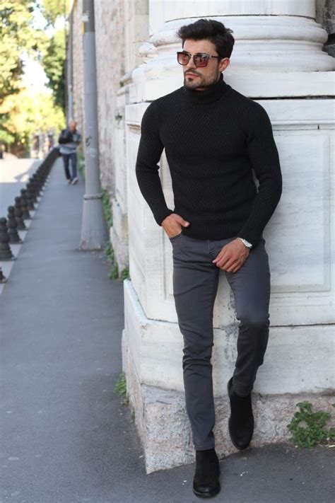 Marina Black Turtleneck Wool Sweater Mens Business Casual Outfits