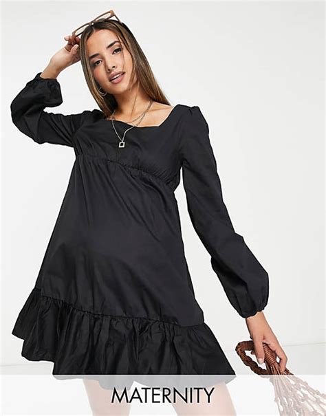 Missguided Maternity Tie Back Smock Mini Dress In Black Asos