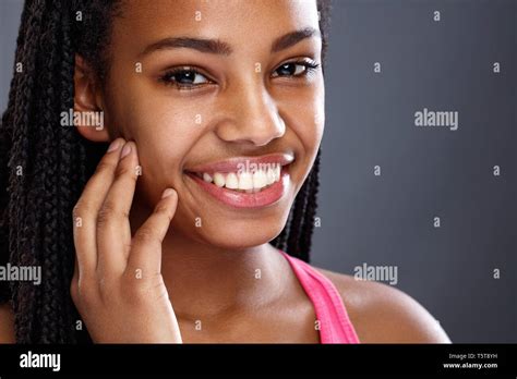 Beautiful Face Of African Woman With White Teeth Stock Photo Alamy