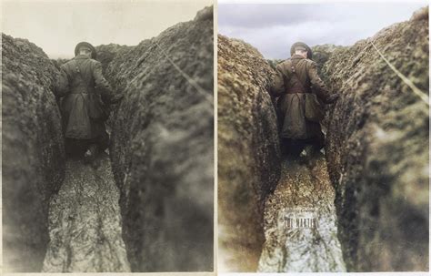 An Australian Soldier Wading Through The Mud In The Trenches Of France