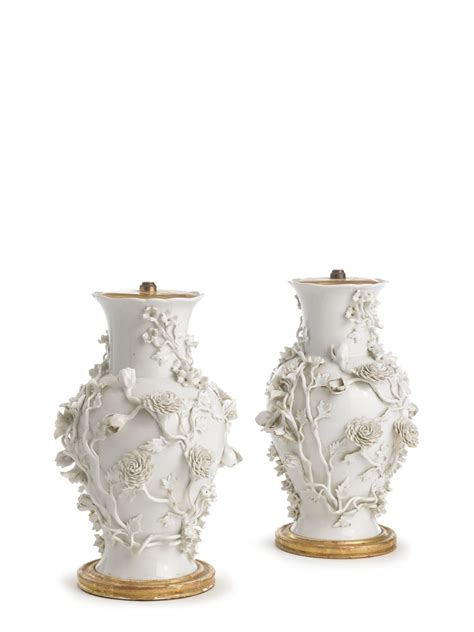 A Pair Of Continental Porcelain White Baluster Vases Mounted As Lamps 19th Century Lot Vase
