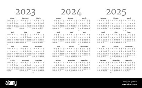 Set Of Monochrome Monthly Calendar Templates For 2023 2024 2025 Years