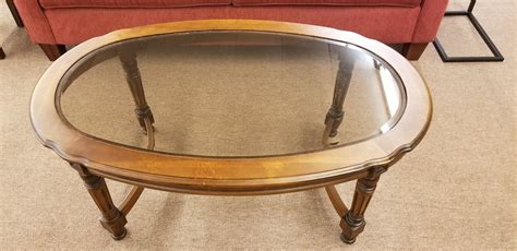 Oval bartol coffee table with storage. OVAL COFFEE TABLE W/GLASS TOP | Delmarva Furniture Consignment
