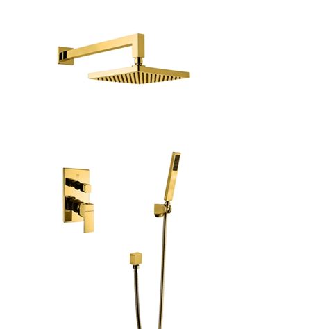 Rain shower heads typically use a larger head with a wide spray. Bravat Gold Square Wall Mount Shower Head With Hand-Held ...