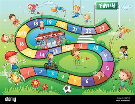 Boardgame Template With Sport Theme Illustration Stock Vector Image