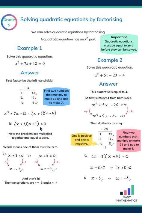 9th Grade Quadratic Equations Worksheet