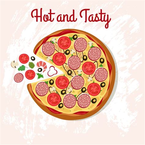 Delicious Pizza On Table With Pizza Ingredients Italian Cuisine Vector