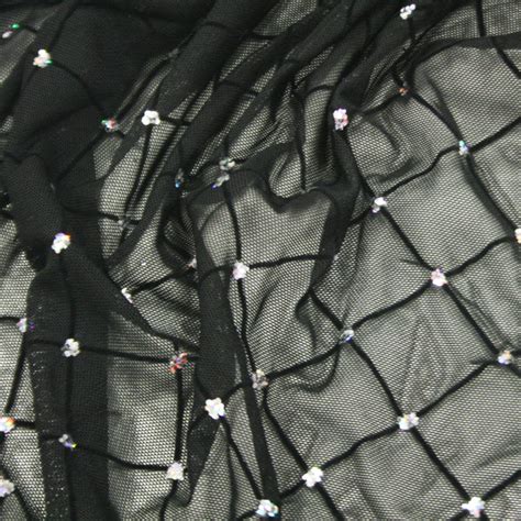 Flocked Diamond Stretch Mesh Black Shine Trimmings And Fabrics
