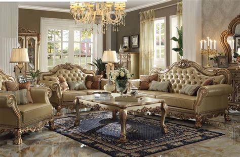 Dresden 2 Piece Living Room Set In Gold Patina Finish By Acme 53160 S