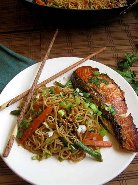 Teriyaki Salmon And Stir Fry Noodles Julias Cuisine