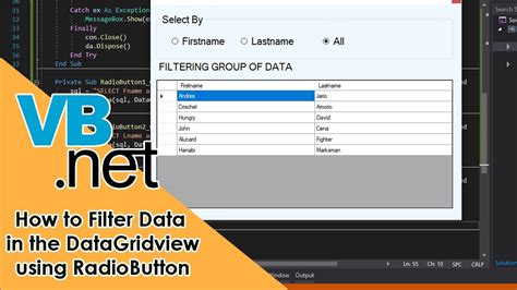 How To Filter Data In The Datagridview Using Radiobutton In Vb Net