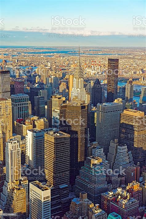 Aerial View From To New York City Midtown East Skyscrapers Stock Photo
