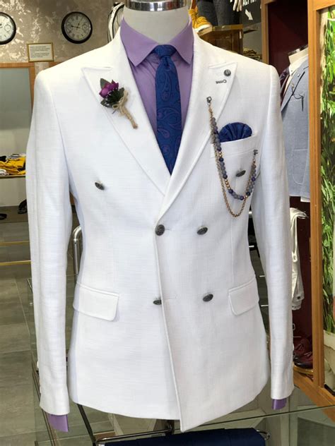 Buy White Slim Fit Double Breasted Suit By Free Shipping