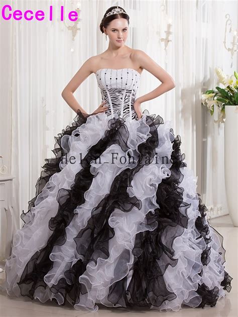 Black And White Ball Gown Quinceanera Dresses Sweetheart Beaded Zebra