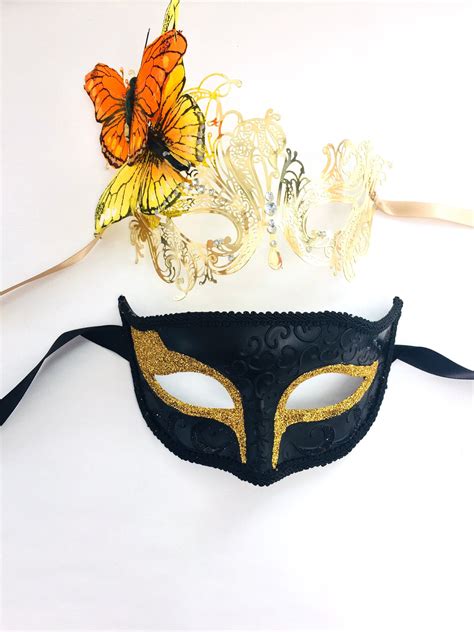 Gold Couple Masks Masquerade Ball Men Gold Mask Women Etsy In 2022