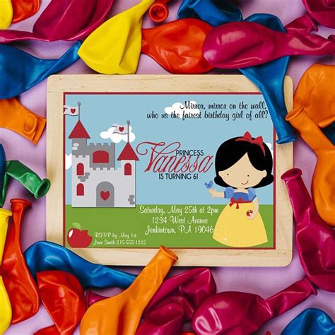 Snow White Princess Birthday Party Invitation Cards Printable