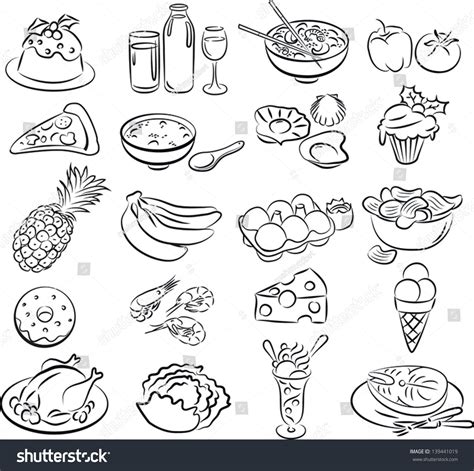 Vector Illustration Of Food Collection In Line Art Mode Royalty Free