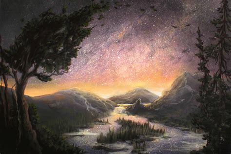 How To Paint A Starry Night Sky Landscape Acrylic Landscape
